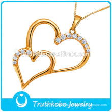 L-P0541 2015 Couple Breakable Heart Pendnt Jewelry Stainless Steel Floating Two Heart CZ Stone Pendant Trendy 2015 Necklace New